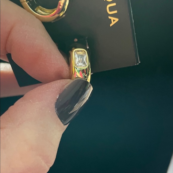 Aqua Radiant Gold-Tone Hoop Earrings - Picture 3 of 6